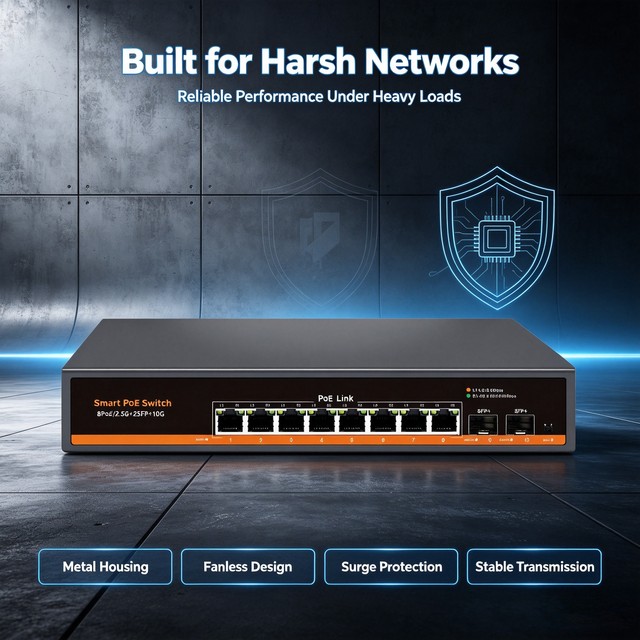 8-Port 2.5G PoE Ethernet Switch with 2x10G SFP+ Uplinks VLAN Control Switch Network Switch