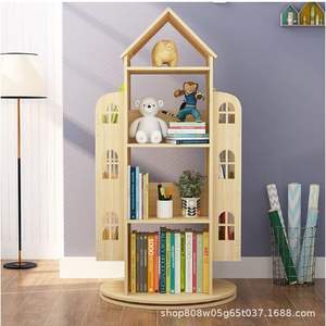 Estantería Giratoria Simple de Madera Maciza para Niños, 4 Niveles, Color Natural, Estilo Escandinavo, Mueble de Almacenamiento de Juguetes - Product Image 4