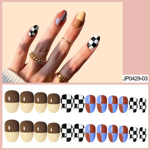 <span class=keywords><strong>Faux</strong></span> ongles tendance style INS, nouveauté célébrité en ligne, détachables, pré-conçus, courts, <span class=keywords><strong>couleur</strong></span> unie ton chaud, motif damier, à presser - Product Image 5