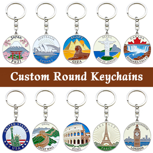 Porte-clés ronds en émail dur en gros, breloques touristiques en cloisonné souple, souvenirs, cadeaux emblématiques, usine certifiée pour grandes marques - Product Image 1