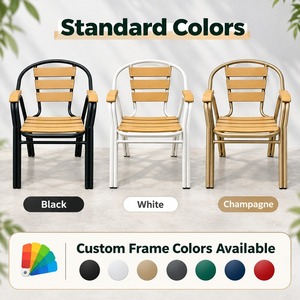 เก้าอี้รับประทานอาหารกลางแจ้งโลหะสีดำพร้อมที่วางแขน พนักพิงไม้ระแนง กันน้ำ ทันสมัย สำหรับร้านอาหาร คาเฟ่ ลานบ้าน ส่งถึงที่ในสหรัฐอเมริกา - Product Image 4