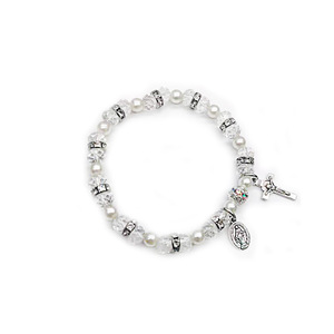 Braccialetto rosario croce fortunata da 8mm perline di cristallo di vetro <span class=keywords><strong>corda</strong></span> elastica <span class=keywords><strong>rosari</strong></span> cattolici - Product Image 2
