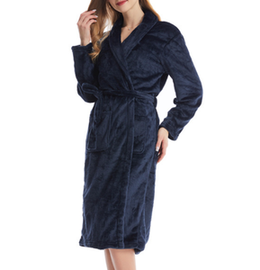 Bata de Baño de Forro Polar Coral Grueso para Invierno, <span class=keywords><strong>Manga</strong></span> Larga, Cintura Elástica, Pijama Tipo Bata para Mujer, Diseño Liso, Tallas Grandes, Camisones de Mujer - Product Image 2