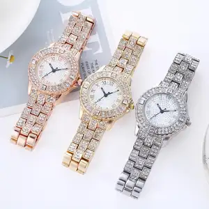 Roman Numerals Low Price Round Case Stainless Steel Luxury Rose Gold Women Quartz Diamond Ladies Bracelet Watch