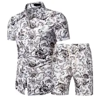 Coldker सस्ते शर्ट लघु आस्तीन आकस्मिक पुरुषों की शर्ट कपास फैशन आकस्मिक फिट स्लिम बारी-डाउन कॉलर सूट गर्मियों पुरुषों सेट