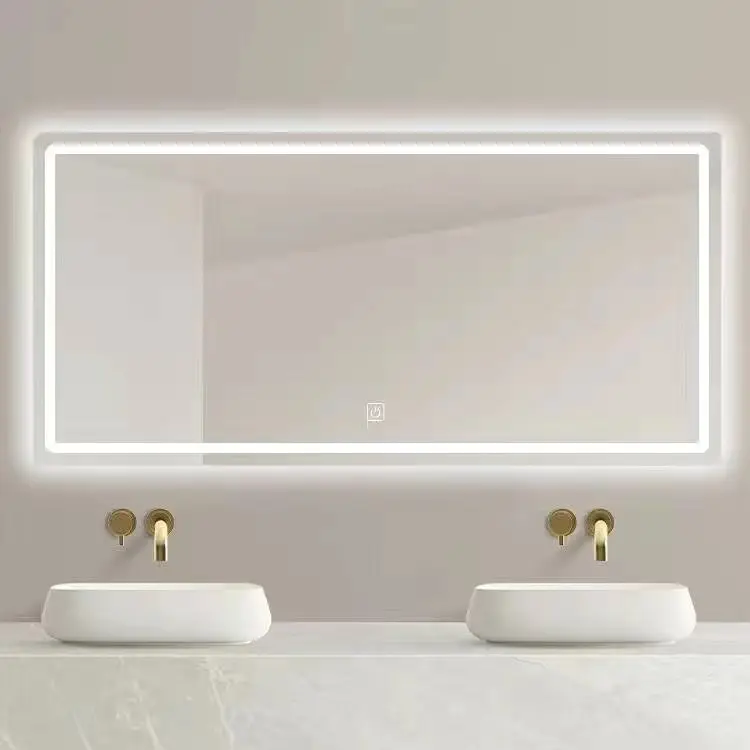 Vanity Mirror Anti-fog Lighted Bathroom Frameless Mirror With Led Defogger Screen with Functions Mirror spiegel espejo