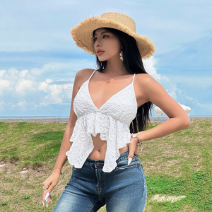 White Backless Camisole <b>Top</b> High Quality Asymmetric Hem Vest Sexy Sleeveless Holiday Wear Wholesale - Product Image 2