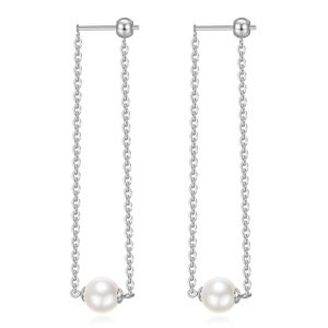 Fashion <b>Tassel</b> Long Chain <b>Earrings</b> 50Mm 7Mm Pearl Stud <b>Earrings</b> For Party Zinc Alloy Stainless Steel Post - Product Image 2