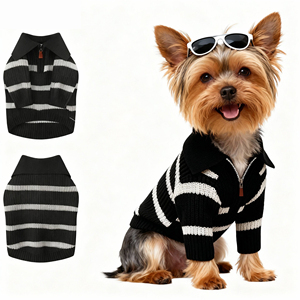 Schwarz-Weiß Gestreiftes Fell-Haustierhemd Einfache Doppelseitige Jacquard-Strickware Welpenkleidung Direkter Hersteller - Product Image 3