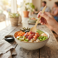 Ecologisch verantwoorde, wegwerp bamboe spork, FDA LFGB goedgekeurd, biologisch afbreekbare bamboe vork-lepel combinatie voor feestjes