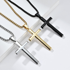 Collar con Colgante de Cruz de Acero Inoxidable con Baño de Oro de 18k, Joyería de Moda de Alto Brillo, Regalo Religioso Inspirado en Jesús - Product Image 4