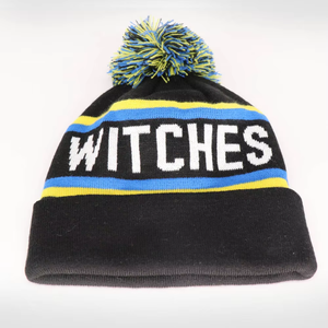 Gorro de Invierno con Borlas y Logotipo de Equipo Doble en Jacquard, con Rayas y Puño, para Artículos Deportivos y Uso en Días de Partido - Product Image 2
