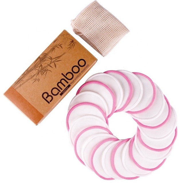 Eco-friendly Reusable Bamboo Cotton Pads Makeup Remover Pads with Bag and Box Sustainable Beauty Accessory