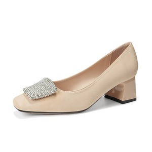 SQUARE TOE PUMPS <b>BLOCK</b> HEEL HIGH HEEL RHINESTONE DECORATION OFFICE SHOES COMFORTABLE STYLE - Product Image 4