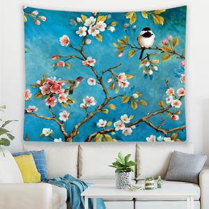 Aquarelle Fleur <span class=keywords><strong>Vintage</strong></span> Oiseau <span class=keywords><strong>Bleu</strong></span> Rose Transparent Fleurs Imprimé 3D Polyester <span class=keywords><strong>Tapisserie</strong></span> - Product Image 5