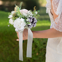 Karangan Bunga Pengantin untuk Pengantin Wanita Buket Bunga Buatan untuk Pernikahan Karangan Bunga Pengiring Pengantin Multiwarna dengan Pita Sutra Dekorasi Rumah