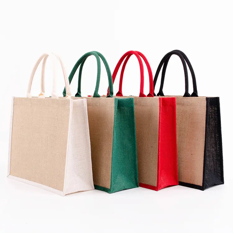 Wholesale custom printing natural recycle foldable colourful jute bag shopping bag