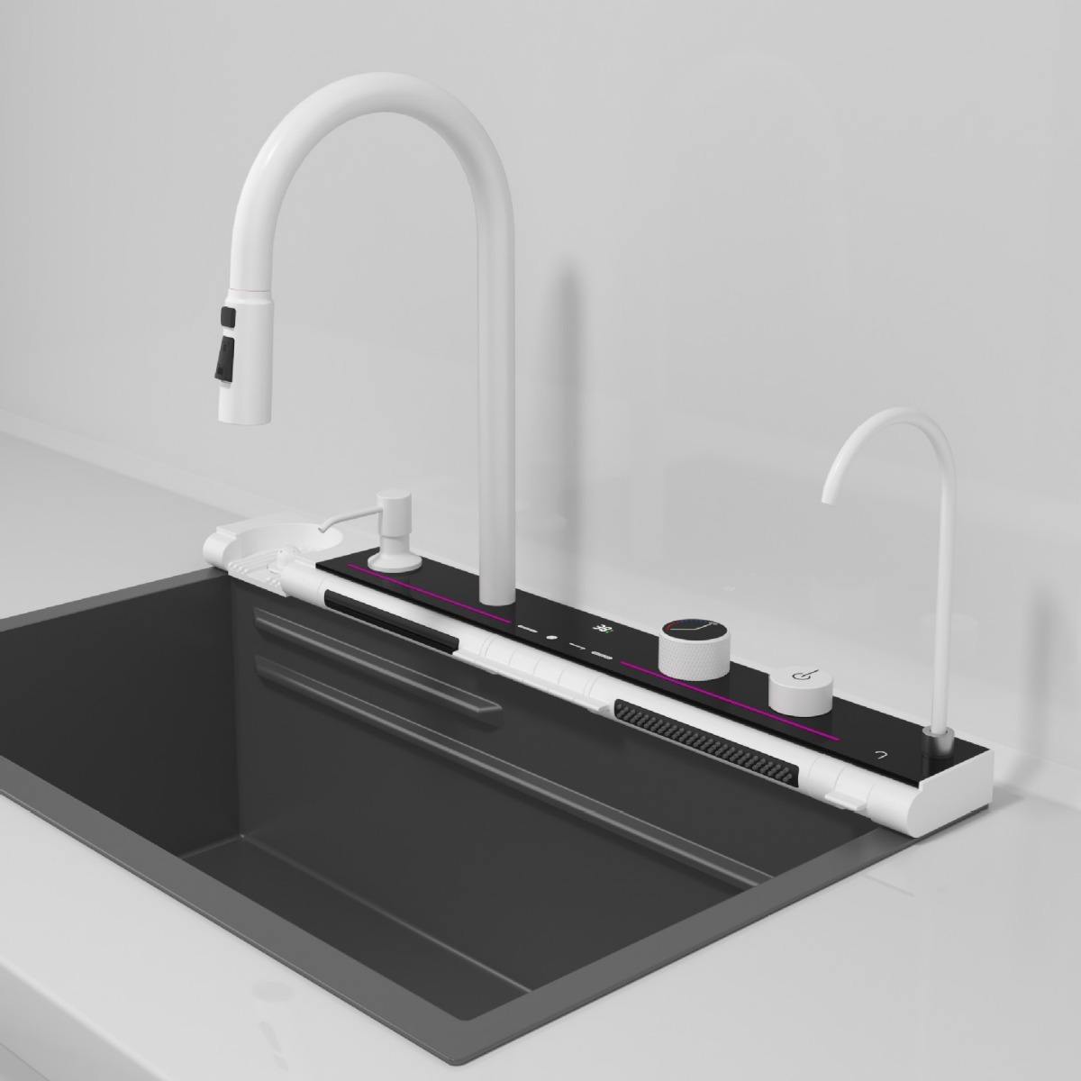 Smart Kitchen Sink System Single Bowl 304 Stainless Steel LED Digital Display Waterfall & Cup Washer Undermount · image 4