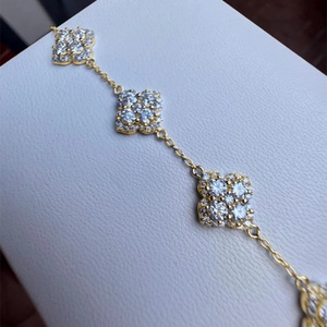 Fashion Jewelry Copper 14K Gold Plated Bezel Setting Five Flower VVS GRA Moissanite Four Leaf Clover Chain Link <b>Bracelets</b> - Product Image 6