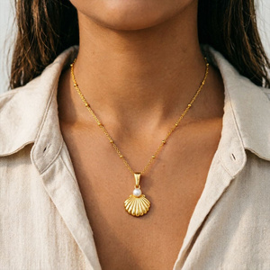 Collares de Acero Inoxidable con Colgantes de Estrella/Concha y Perla para Mujer, Accesorios de Moda de 18K PVD Resistentes al Agua, Joyería de Moda para el Cuello - Product Image 2