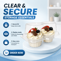 Support de tasse en PET recyclable avec poignée, boîte à gobelets en papier transparente portable pour mousse, pudding, dessert, emballage de présentation à emporter