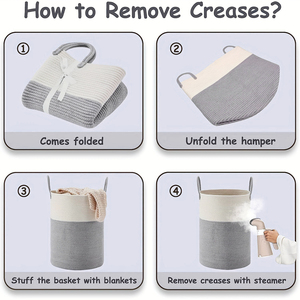 Paniers de rangement pliables en corde de coton tressée faits <span class=keywords><strong>à</strong></span> la main de grande capacité pour vêtements sales et aliments, avec poignée - Product Image 6