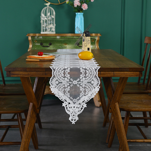 Runner da Tavola Rettangolare Bianco in Poliestere con Pizzo Macramè Ricamato, Riutilizzabile, Stile <span class=keywords><strong>Vintage</strong></span> Shabby Chic per Matrimoni e Festività - Product Image 1
