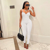 Soutien-gorge rembourré de couleur unie sexy, combinaison moulante à bretelles, pantalon long et maigre, costume legging, barboteuse, tenues de club