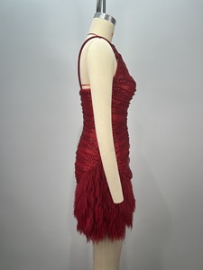 Vestido de Fiesta Rojo Sexy con Cuello en V y Adornos de Plumas, Sin Mangas, Mini Vestido <span class=keywords><strong>para</strong></span> Baile de Graduación, Cóctel, Noche - Product Image 4
