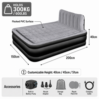 Matelas Gonflable Double pour Camping avec Pompe Intégrée, PVC Floqué, Rehaussé 40cm, Portable pour Maison, Hôtel, OEM