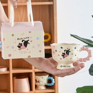 Tasse sculptée en porcelaine blanche créative, style nordique, motif chat de dessin animé, texte « GOOD LUCK », pour anniversaire, fête de la mi-automne, cadeau, boîte cadeau - Product Image 3