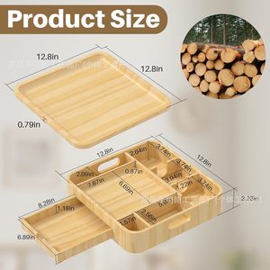 Wooden Sofa Food Tray Rectangle 4-7 Compartments Multi Purpose Storage Box With Lid For Snacks Drinks Remote <b>Control</b> - Product Image 2