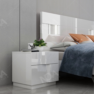 Nova có độ bóng cao trắng nữ hoàng Giường hiện đại 5 cái phòng ngủ bộ đồ nội thất Vua kích thước giường với LED ánh sáng đầu giường - Product Image 4