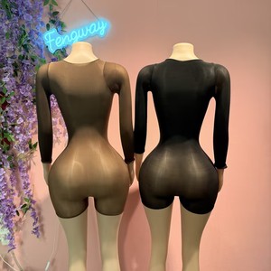 Hot Sale 2026 Body Seamless Jumpsuit a Maniche Lunghe Lucido Effetto Olio Erotico in Nylon Liscio - Product Image 2