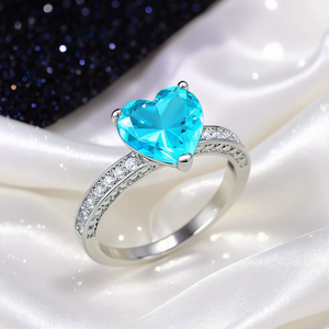 Anillo de compromiso de moissanita con corte de corazón para mujer, plata 925, engaste de púas, piedra preciosa romántica Q244 azul claro - Product Image 2