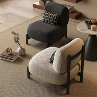 Canapé individuel de style vintage couleur crème pour salon, modèle design en velours et laine d'agneau, fauteuil de détente en bois massif et métal