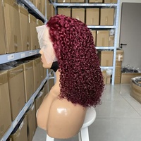 Peluca de Cabello Humano Vietnamita Original Color Borgoña SDD de 16 Pulgadas, Peluca con Frente de Encaje 13x4 de Alta Definición