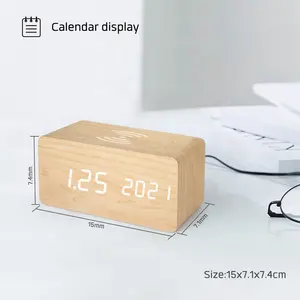 Desk Clock Table Clock Evertop Best Promotional Wireless Charging Compatible For 5W 10W QI Table Wooden LED Alarm Clock