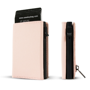 กระเป๋าสตางค์ผู้หญิงแบบสามพับหนังแท้สีชมพู Saffiano พร้อมช่องใส่บัตร RFID ช่องใส่เหรียญ และตัวล็อคแม่เหล็ก - Product Image 1