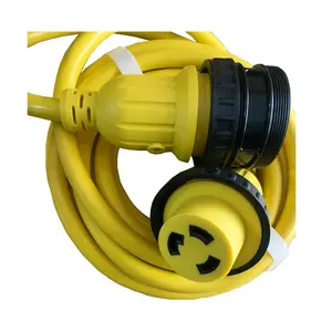 Marine shore power extension cord set with indicator light