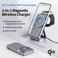 Support de chargeur sans fil Qi2 magnétique pliable portable 2 en 1 15W pour iPhone 12-17 et Apple Watch OJD-135 de charge
