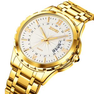 Montre à quartz dorée pour homme SKMEI, montre-bracelet de luxe en acier inoxydable, chiffres romains, affichage de la date, montre étanche - Product Image 2