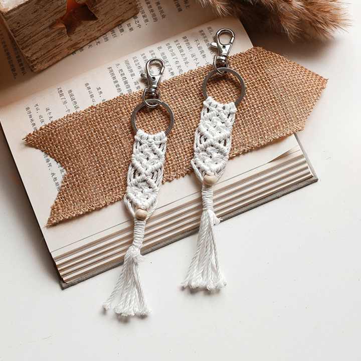 Tassel Handcrafts White Women Boho Key Holder Handmade Mini Macrame ...
