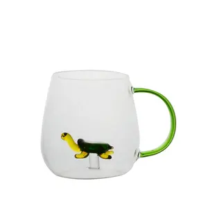 Caneca de vidro em forma de tartaruga, tartaruga 3d de vidro com alça