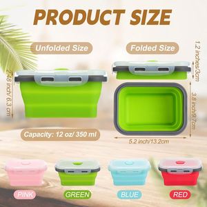 Contenants alimentaires pliables avec couvercles, 4 tailles, en silicone de qualité alimentaire pour camping-car, préparation de repas, petite cuisine, design empilable - Product Image 4