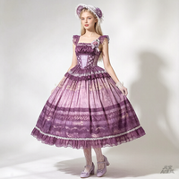 Robe longue Lolita JSK style manoir vintage, motif peinture à l'huile, avec bretelles, dentelle et jupe évasée, pour costume de cosplay princesse classique pour fête du thé