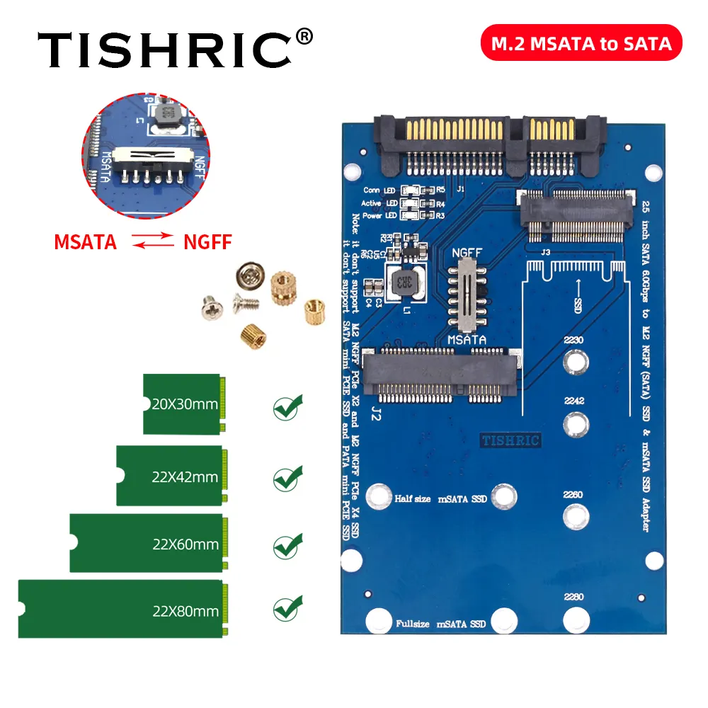 TISHRIC 2,5 pulgadas SATA a MSATA M.2 NGFF SSD adaptador 6.0Gbp/s compatible con tarjeta convertidora 2 en 1 para PC portátil de escritorio Compatible con PCIe