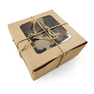 定制尺寸纸盒礼品包装蛋糕面包店棕色牛皮纸面包店馅饼盒透明窗口批发面包店精选盒子