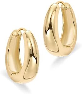 Women's Trendy <strong>14K</strong> <strong>Gold</strong> Plated Hoop <strong>Earrings</strong> Small Chunky Post Design Thick Lightweight <strong>Gold</strong> Hoops - Product Image 3