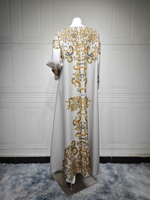 Robe Abaya élégante imprimée, ornée de perles et de sequins, anti-plis, respirante et légère, à col et manches longues, style Kaftan modeste pour l'Aïd